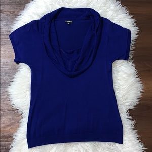 Express blue short-sleeved sweater with cowlneck